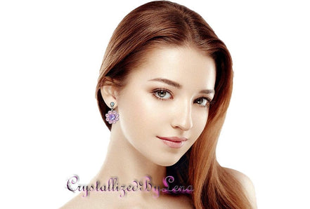 Stud and drop earrings,floral,lavender,antique silver