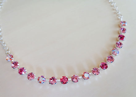 Crystal chain necklace light rose shimmer,pink,bright silver