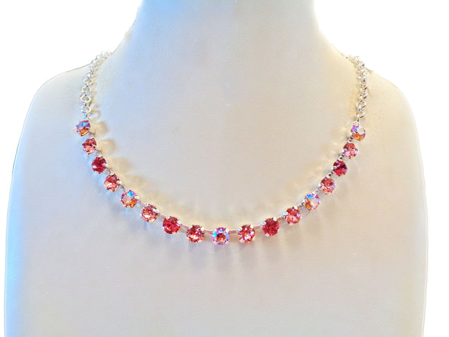 Crystal chain necklace light rose shimmer,pink,bright silver