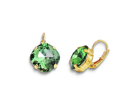 Crystal square drop earrings erinite green,goldplated