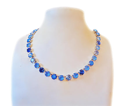 ANGEL BLUE Austrian crystal tennis necklace, blue,rhodium silver