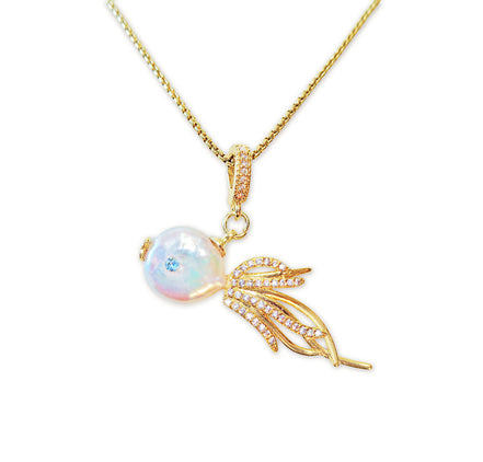 Freshwater pearl AAAA pendant necklace,stainless steel gold