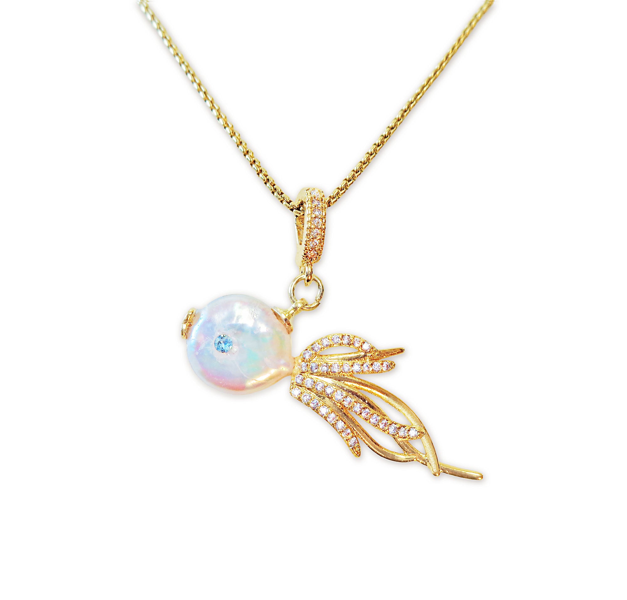 Freshwater pearl AAAA pendant necklace,stainless steel gold