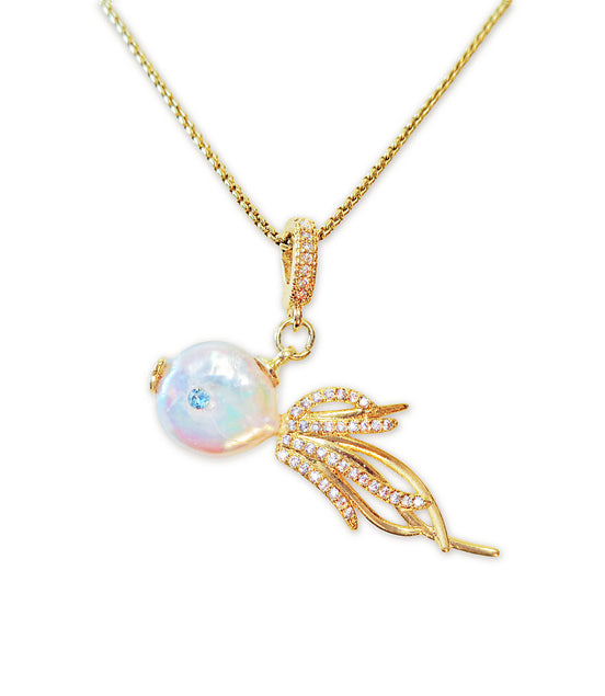 Freshwater pearl AAAA pendant necklace,stainless steel gold