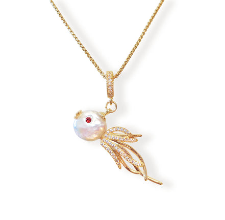 Natural fresh water baroque pearl pendant,white,red