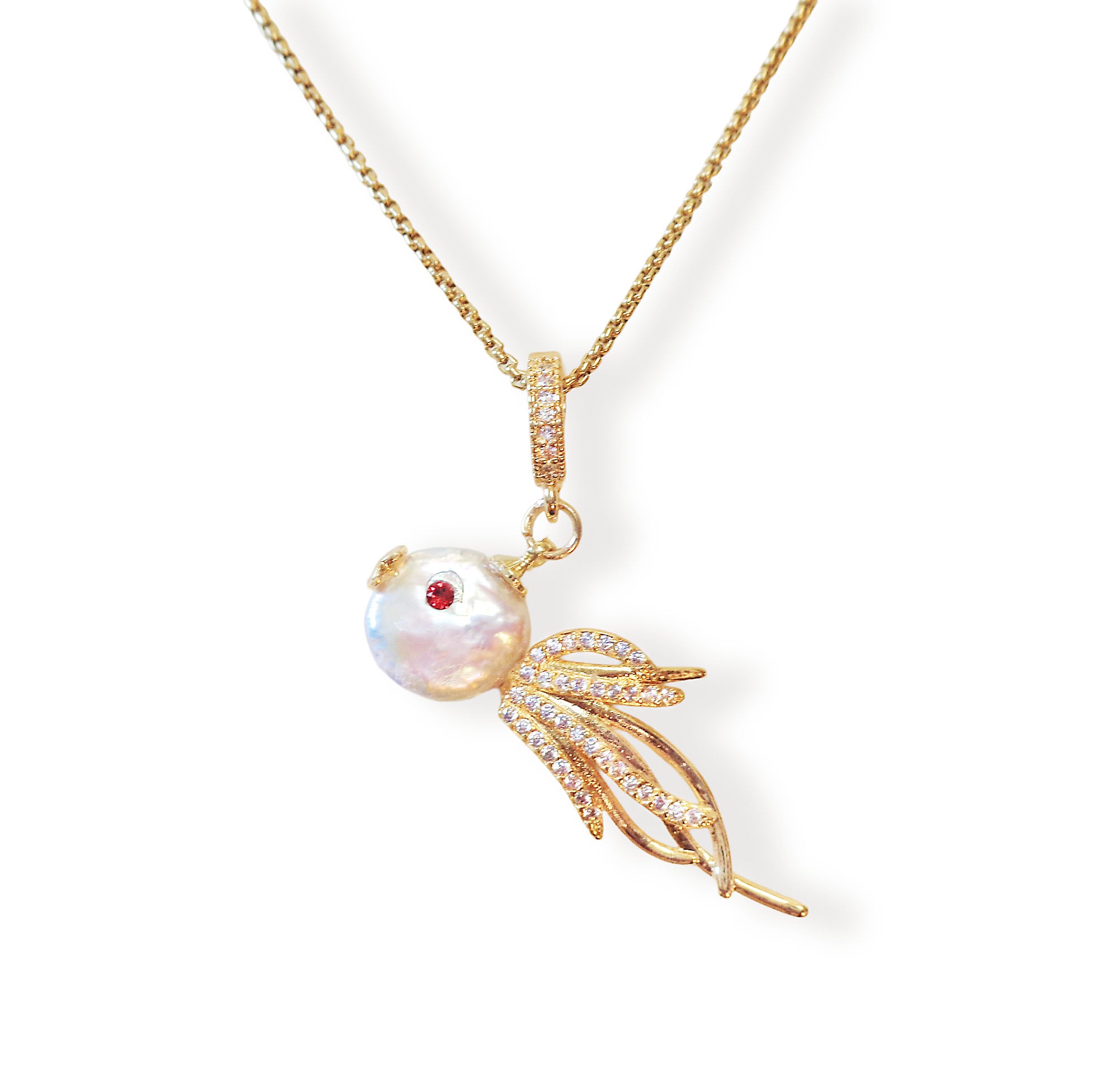 Natural fresh water baroque pearl pendant,white,red