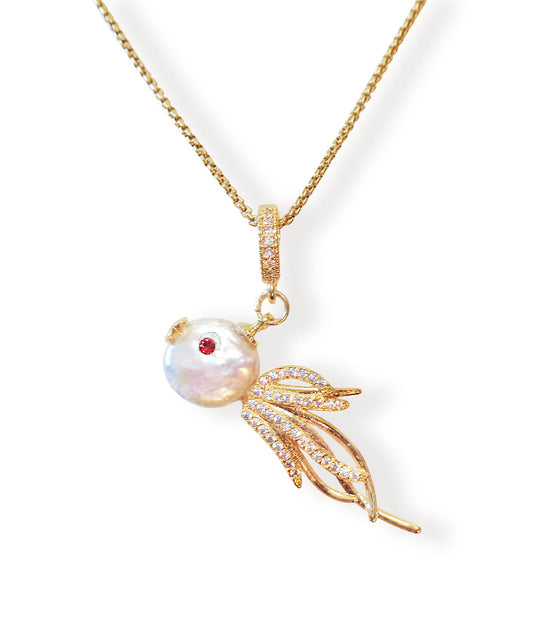 Natural fresh water baroque pearl pendant,white,red