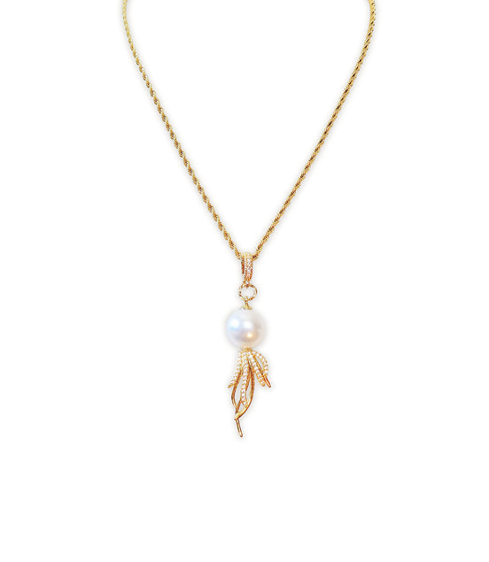 Austrian crystal 12mm round pearl pendant necklace,white ,stainless steel gold