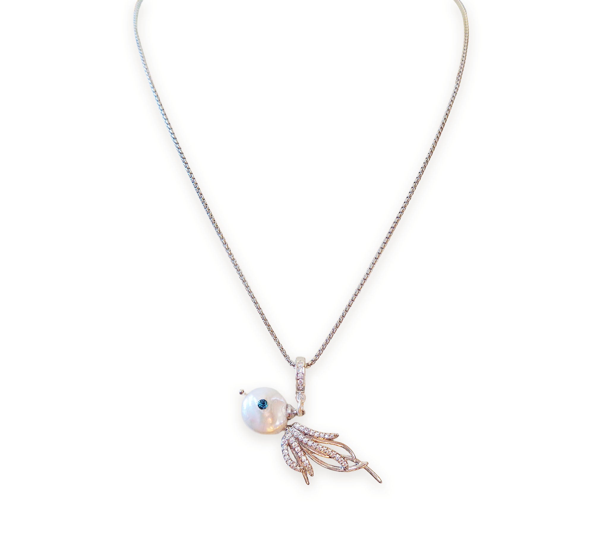 Freshwater pearl AAAA  white pendant necklace,stainless steel