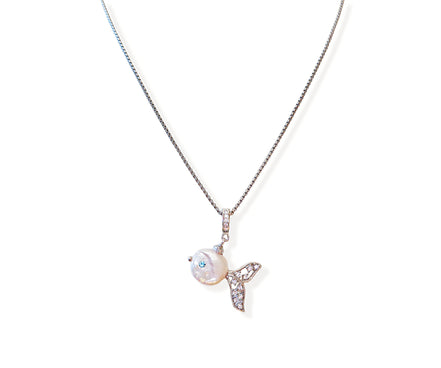 Freshwater pearl AAAA  white/aqua pendant necklace,stainless steel