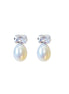 Fresh water pearl white stud earring, cubic zirconia sterling silver