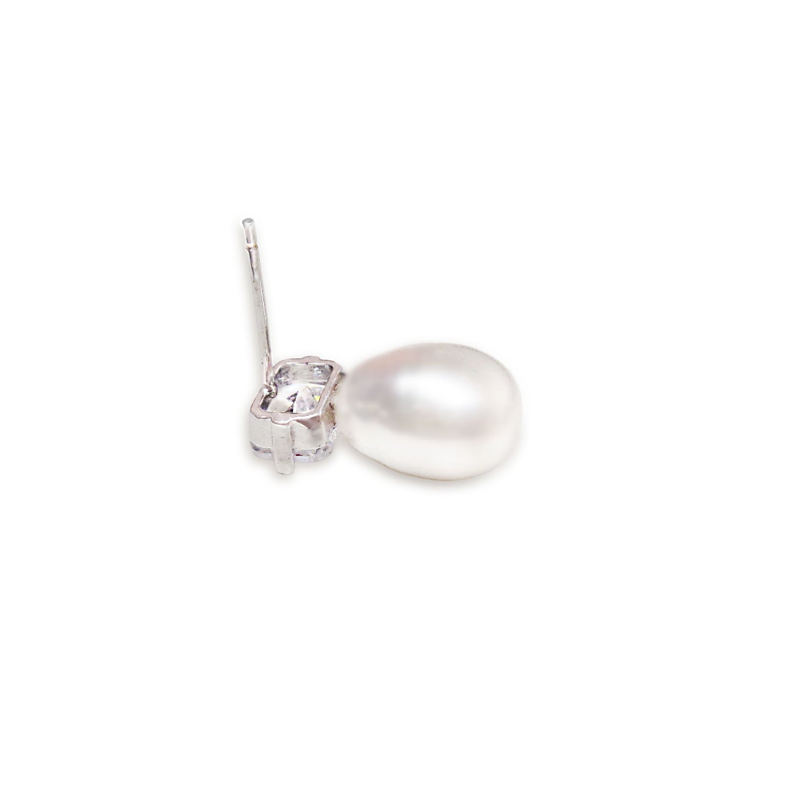 Fresh water pearl white stud earring, cubic zirconia sterling silver