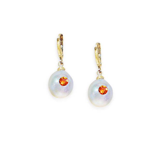 Natural cultured fresh water pearl 4A and crystal drop earrings,elegant,gold plated