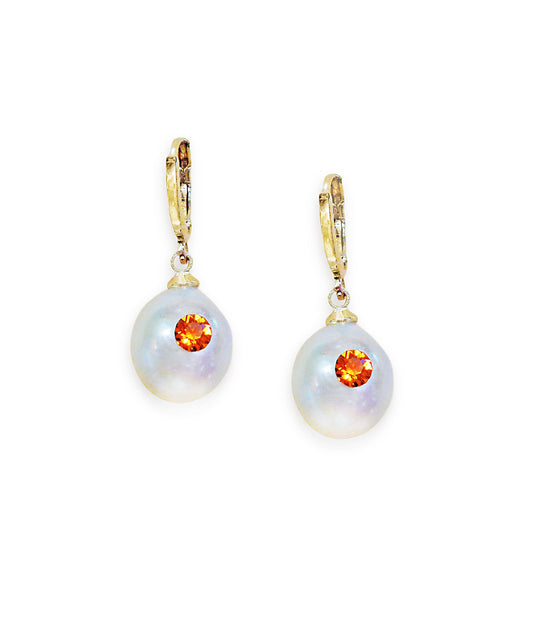 Natural cultured fresh water pearl 4A and crystal drop earrings,elegant,gold plated