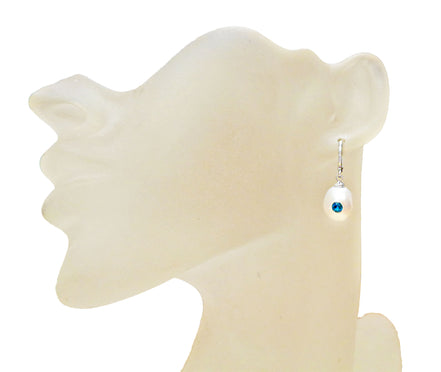 Natural cultured fresh water pearl 4A and crystal drop earrings,rhodium silver