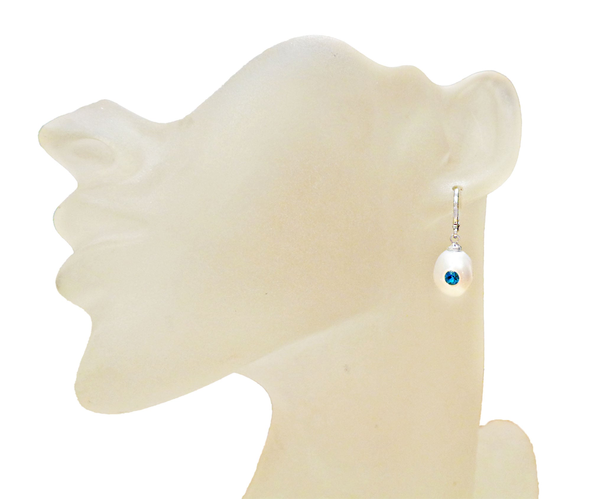 Natural cultured fresh water pearl 4A and crystal drop earrings,rhodium silver
