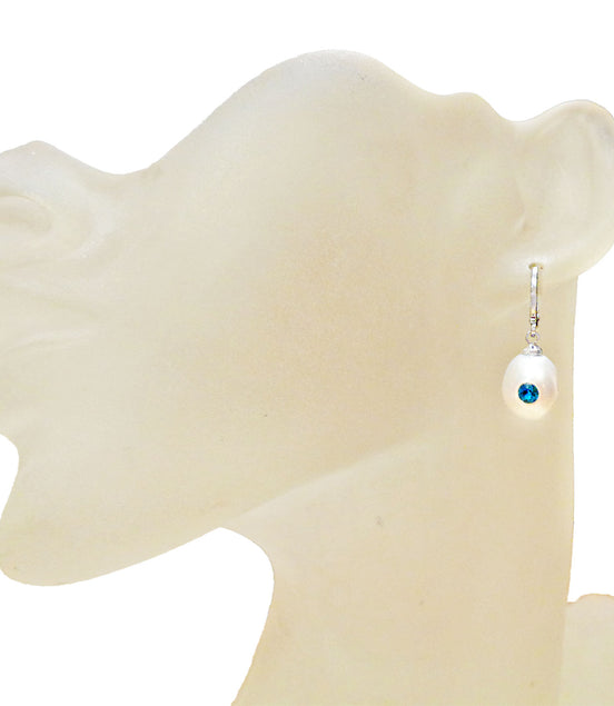 Natural cultured fresh water pearl 4A and crystal drop earrings,rhodium silver