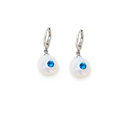 Natural cultured fresh water pearl 4A and crystal drop earrings,rhodium silver