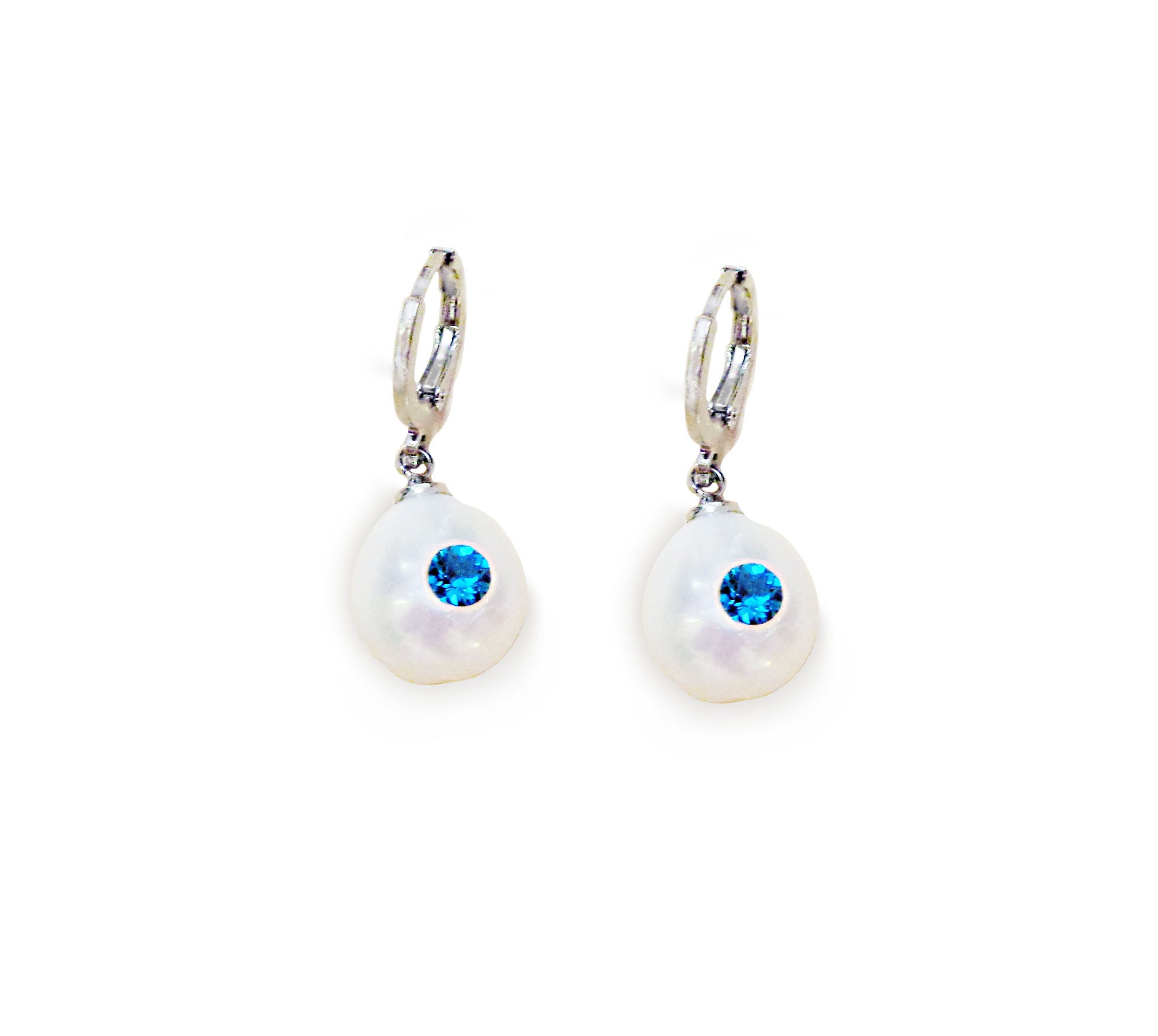 Natural cultured fresh water pearl 4A and crystal drop earrings,rhodium silver