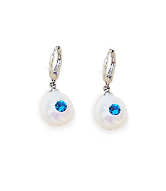 Natural cultured fresh water pearl 4A and crystal drop earrings,rhodium silver