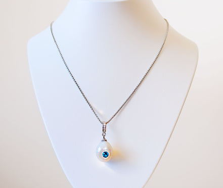 Natural cultured freshwater pearl4A pendant,white,zircon