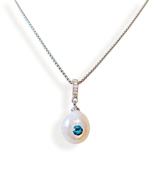 Natural cultured freshwater pearl4A pendant,white,zircon