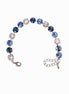 Bracelet with blue and clear gemstones on a white background.Made with genuine Austrian crystal it is a single row of crystals in colours clear crystal,light blueand dark blue.The bracelet is size medium and fits average wrist.It includes an extension chain.The metal is rhodium silver plated nickel free