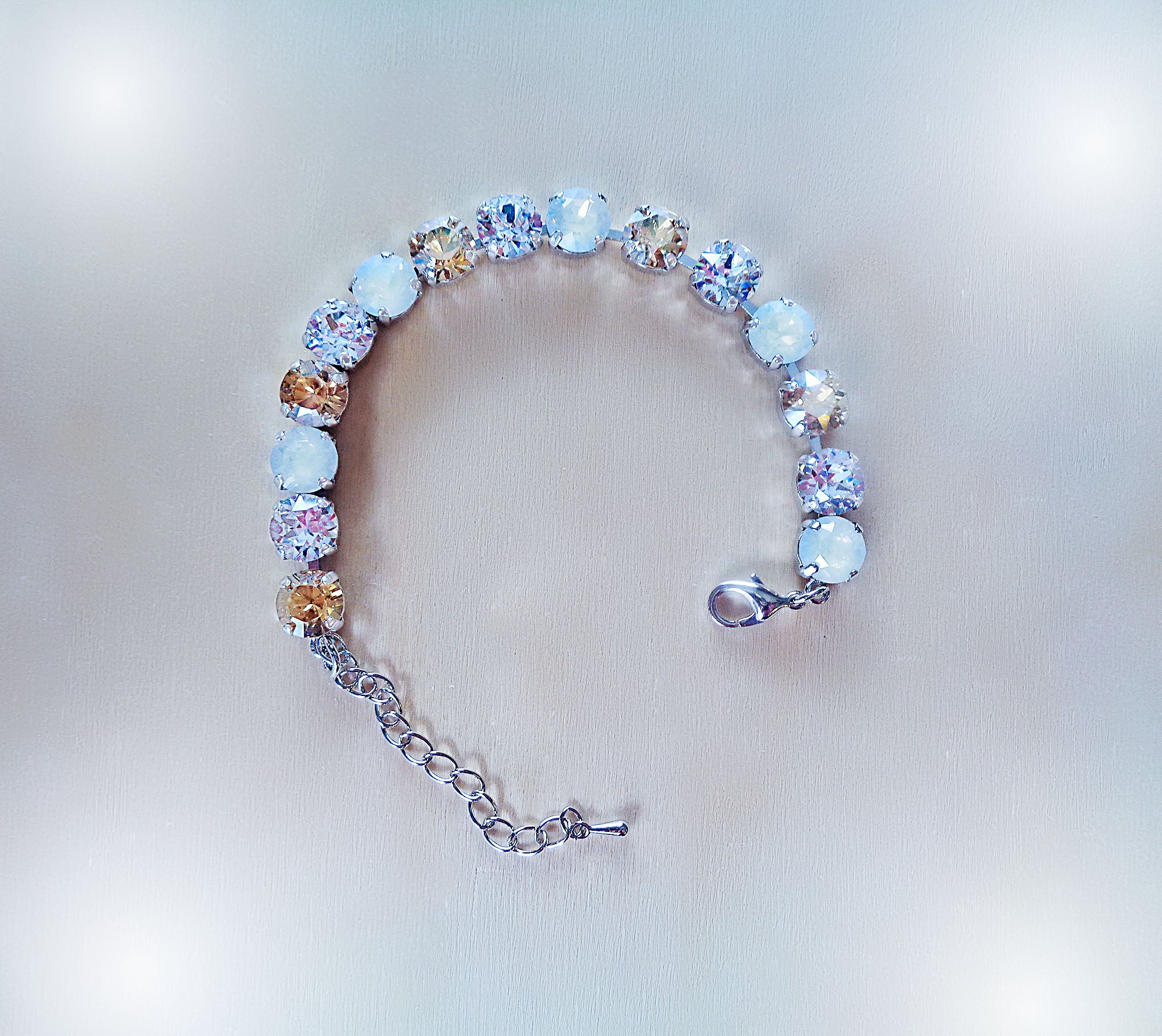 NEUTRAL Austrian crystal tennis bracelet white,gold and clear, rhodium silver