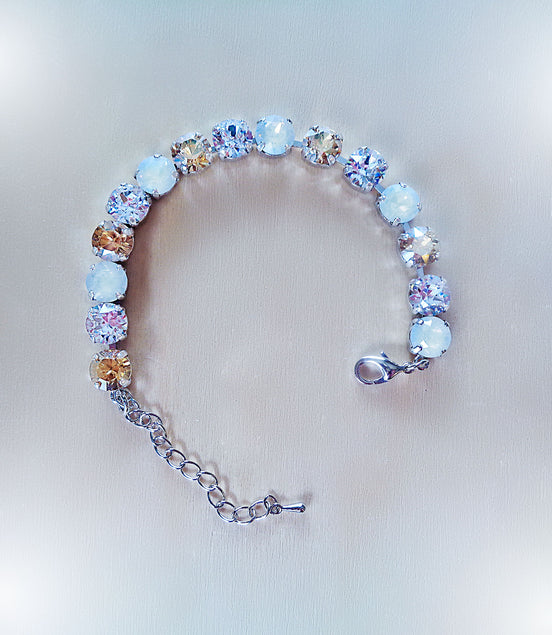 NEUTRAL Austrian crystal tennis bracelet white,gold and clear, rhodium silver