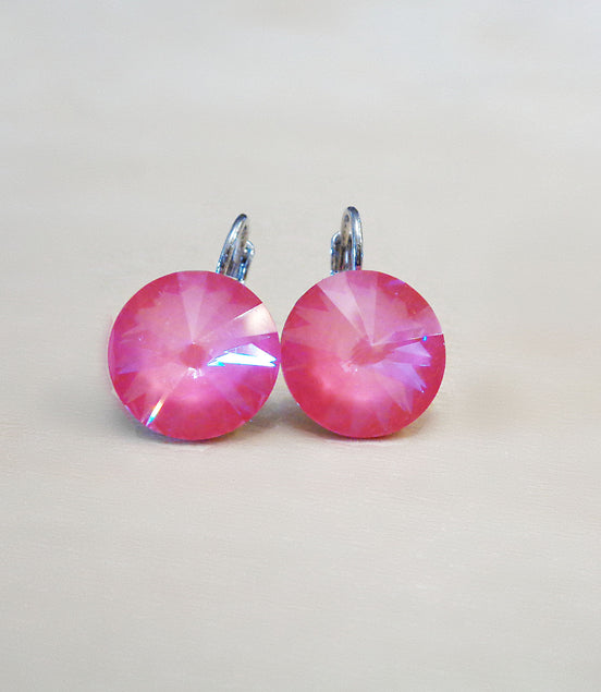 Crystal rivoli drop earrings,dahlia red,rhodium silver