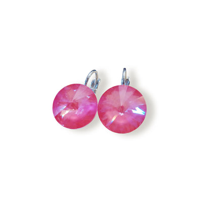 Crystal rivoli drop earrings,dahlia red,rhodium silver