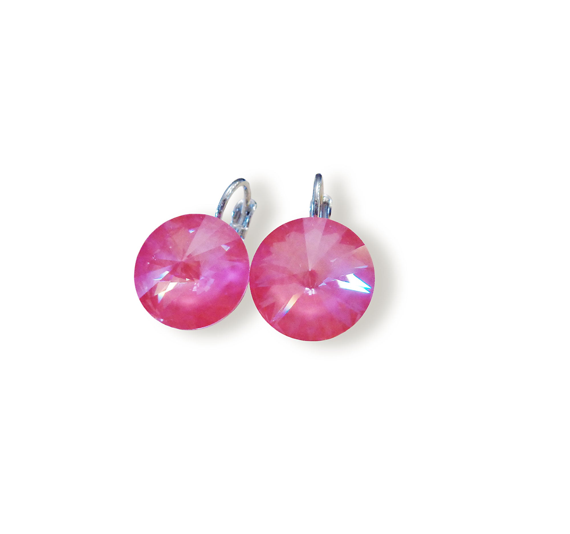 Crystal rivoli drop earrings,dahlia red,rhodium silver
