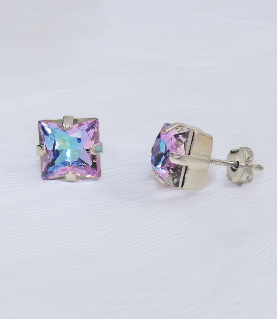 Mini crystal princess square stud earrings vitrail light