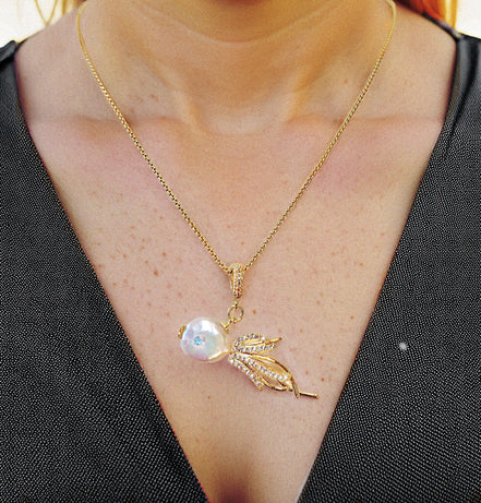 Freshwater pearl AAAA pendant necklace,stainless steel gold