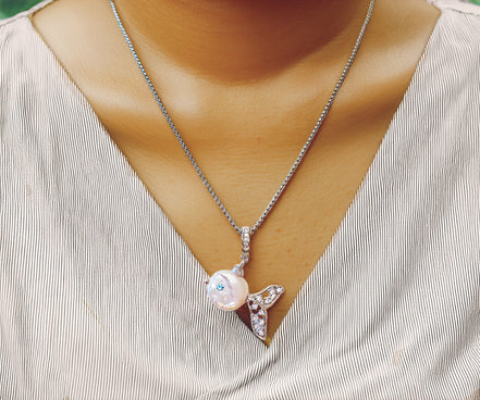 Freshwater pearl AAAA  white/aqua pendant necklace,stainless steel