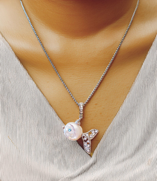 Freshwater pearl AAAA  white/aqua pendant necklace,stainless steel