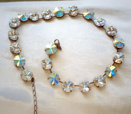 Large rivoli necklace clear crystalAB  and clear crystal , antique brass