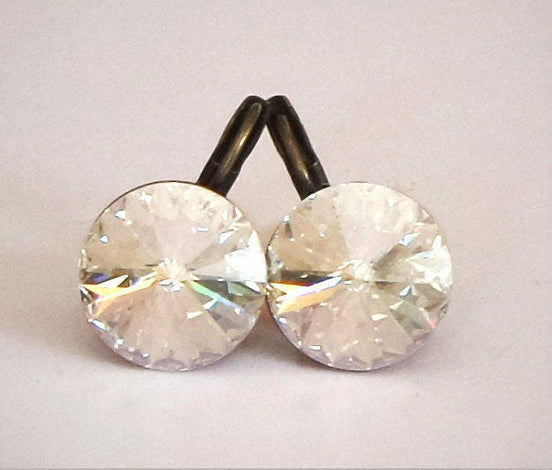 Crystal  rivoli  drop earrings, crystal moonlight,antique brass