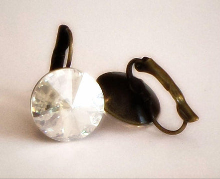 Crystal  rivoli  drop earrings, crystal moonlight,antique brass