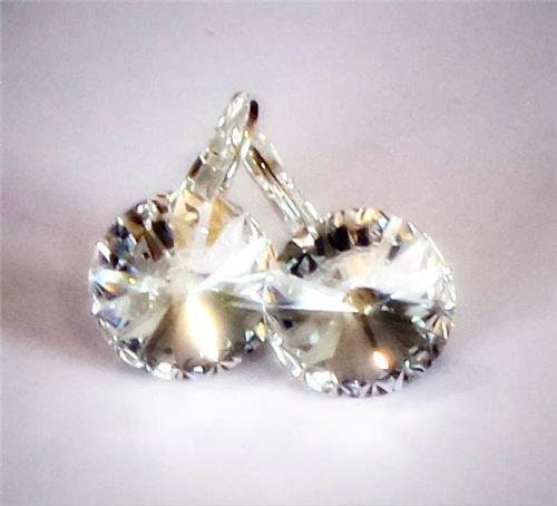 Crystal  rivoli drop earrings, clear crystal,bright silver
