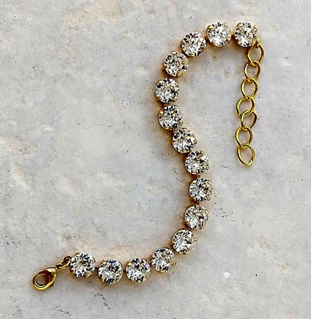 Crystal tennis bracelet clear crystal,yellow gold