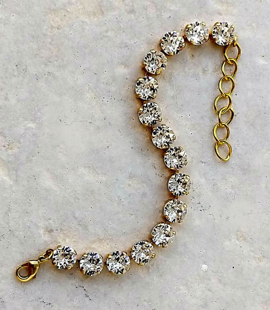 Crystal tennis bracelet clear crystal,yellow gold