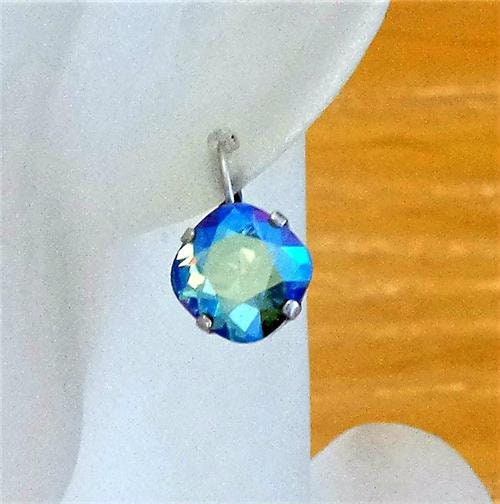 Crystal  square drop earrings  erinite green shimmer,antique silver