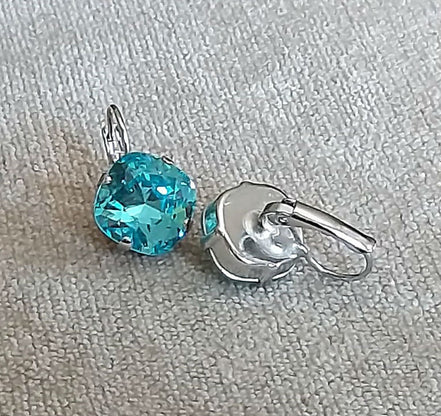 Crystal square drop earrings light turquoise