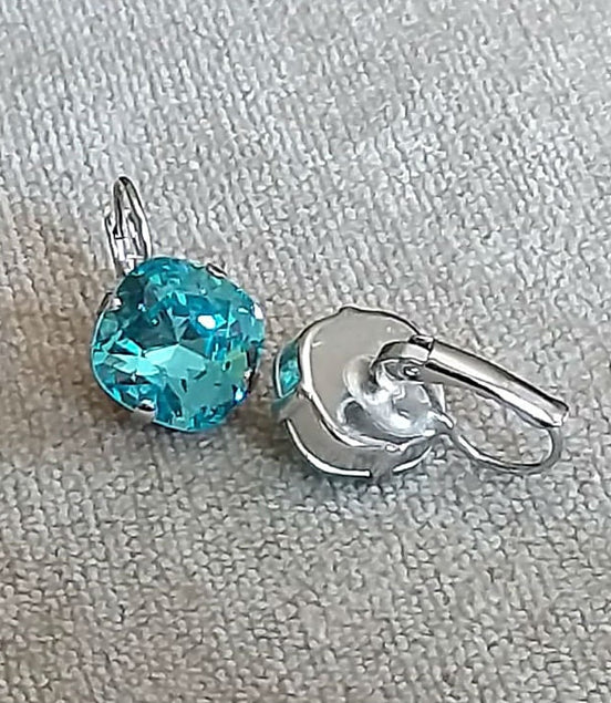 Crystal square drop earrings light turquoise