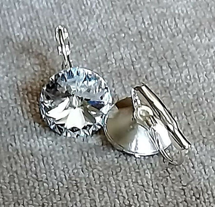 Crystal  rivoli drop earrings, clear crystal,bright silver