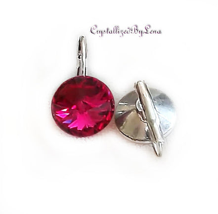 Crystal  rivoli  drop earrings,fuchsia,rhodium silver