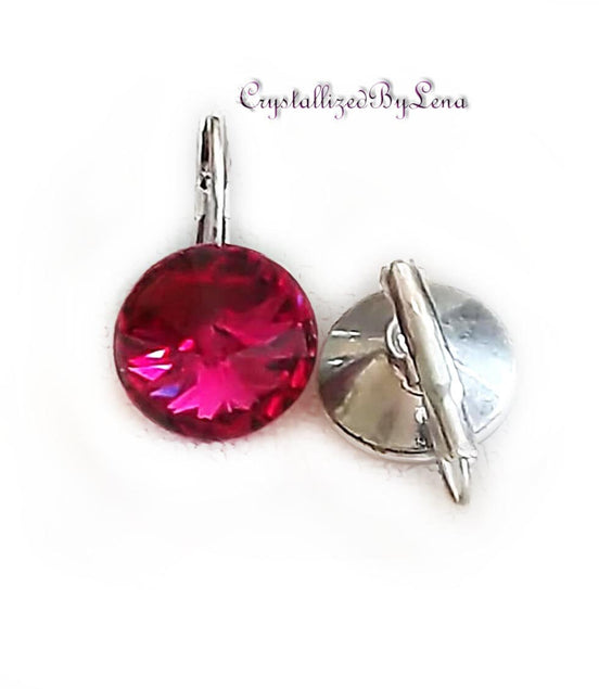 Crystal  rivoli  drop earrings,fuchsia,rhodium silver