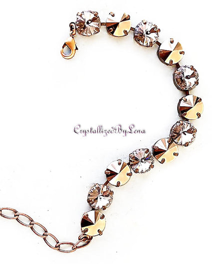 Austrian crystal rivoli tennis bracelet rose gold /vintage rose, antique copper