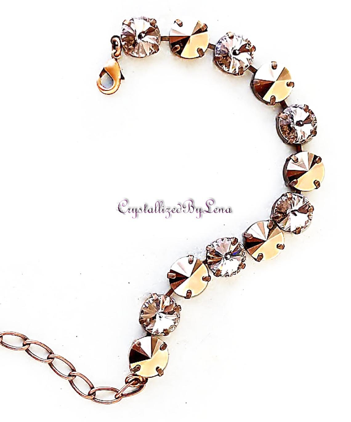 Austrian crystal rivoli tennis bracelet rose gold /vintage rose, antique copper
